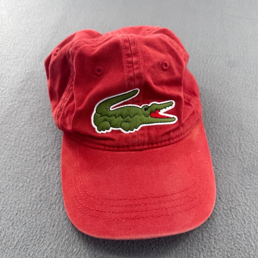 Lacoste Y2K Big Croc Logo Baseball Cap OS Red Adjustable Cotton Hat Preppy Retro